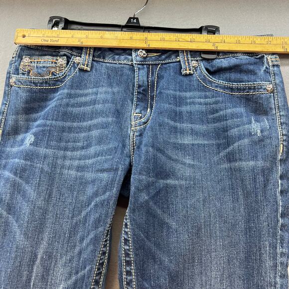 Miss Me Jeans Women's 33 (16) Blue Boot Cut Cow Print Western Preppy Blingy - Picture 11 of 15